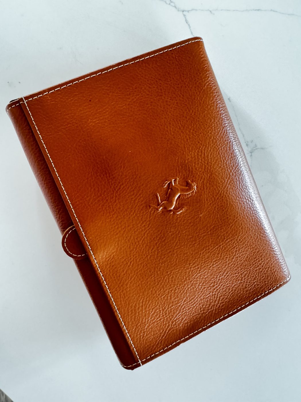 Original tan leather Ferrari document wallet with embossed shield